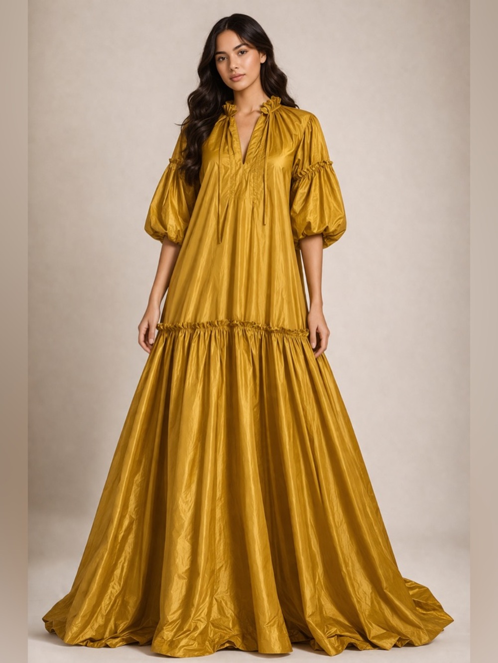 Jonathan Simkhai Mustard Gold Puff-Sleeve Maxi Dress .Brand New/without tag - Picture 3 of 5